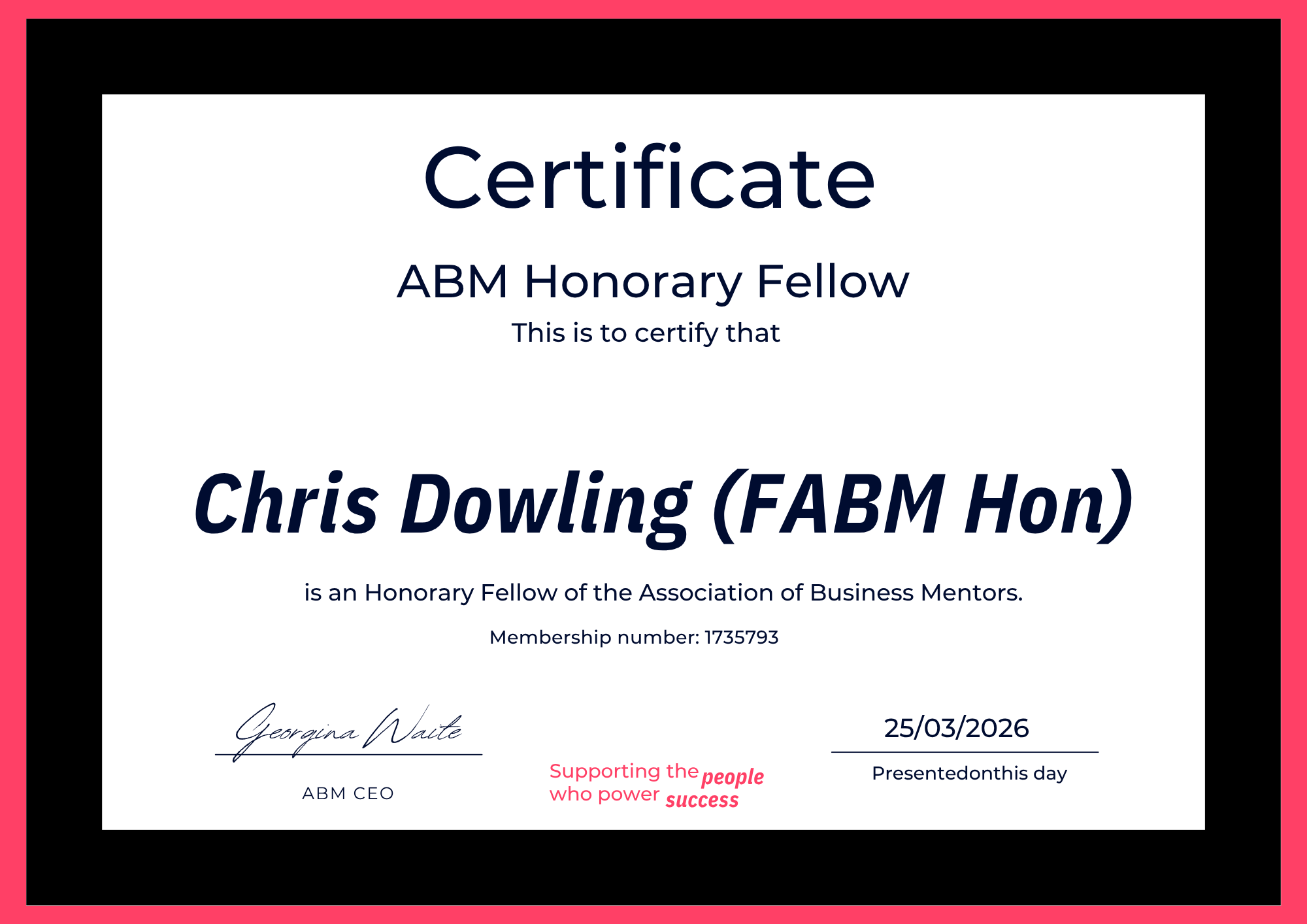 ABM Honorary Fellow Certificate